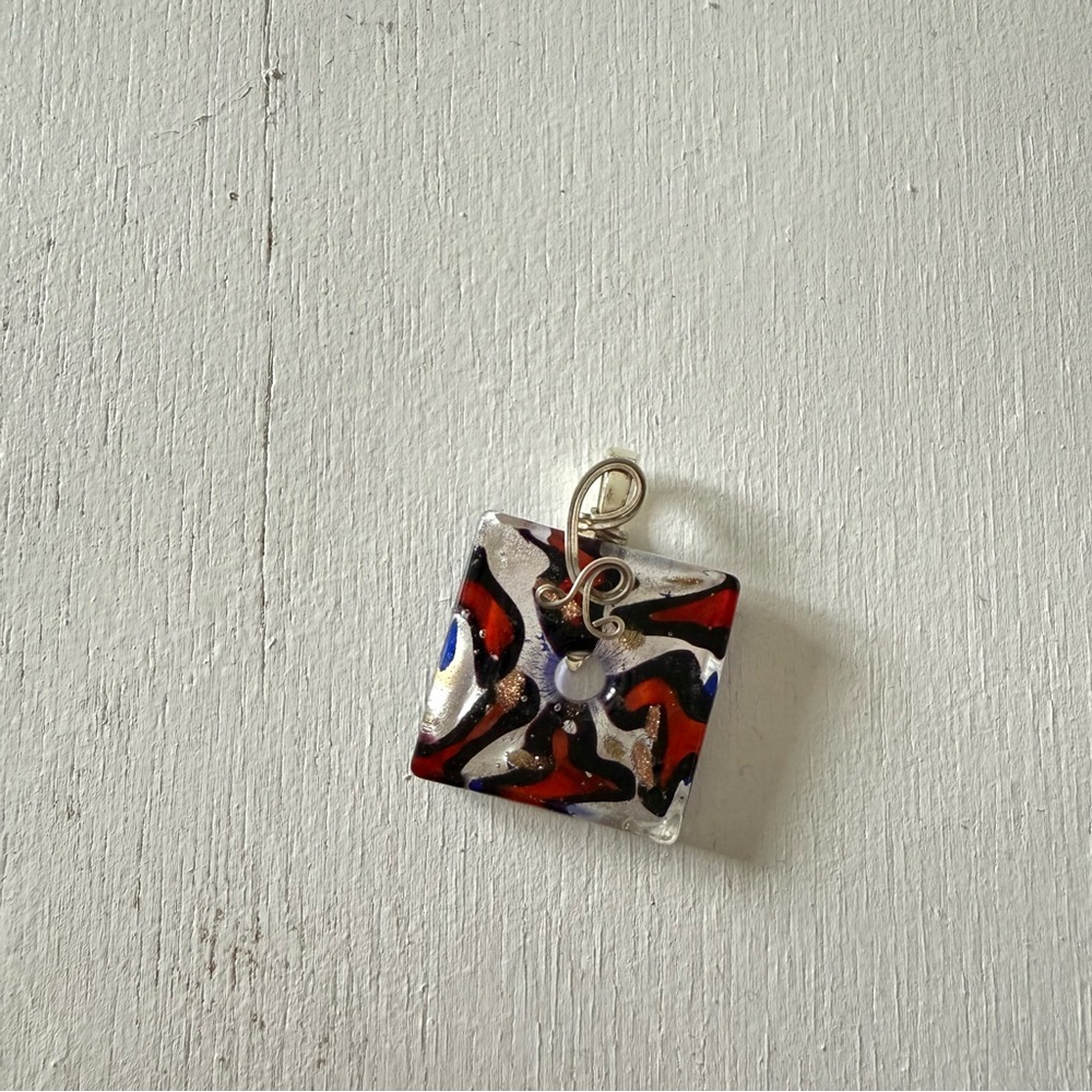Vintage Glass Silver Pendant Geometrical Design